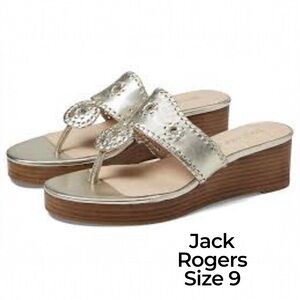 Jack Rogers Jacks Silver Metallic Comfy Mid Wedge Thong Platform Sandals Size 9M